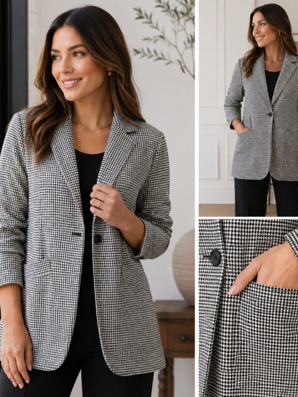 BCBGeneration Black & White Houndstooth Blazer